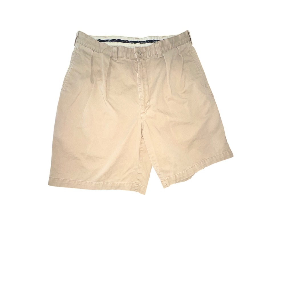 Polo Ralph Lauren Tyler Short Mens 32 Khaki Tan Pleated Chino Cotton Twill 8in